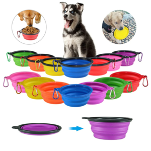 휴대용 접이식 실리콘 애완 개 동물 그릇 강아지 음식 야외 캠핑 용기 350ML